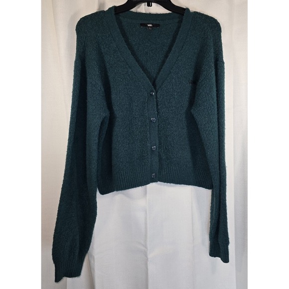 Women's Vans Flying V Cropped Deep Teal Cardigan Sweater Green Size Large - Picture 1 of 11
